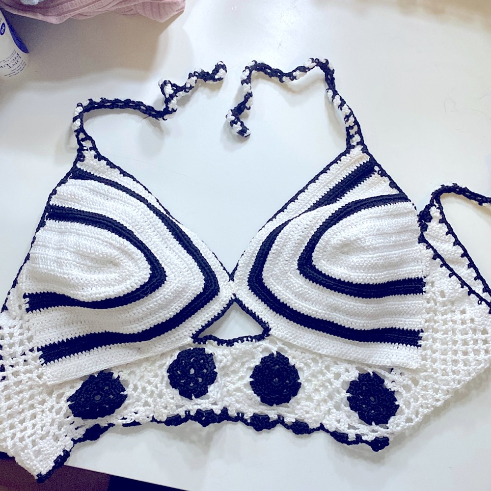 Black and White Crochet Bralette